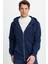 Unisex Relax Fit Rahat Kesim Pamuklu Içi Polarlı Çift Cepli Tam Fermuarlı Lacivert Kapüşonlu Sweatshirt 6