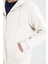 Unisex Relax Fit Rahat Kesim Pamuklu Içi Polarlı Çift Cepli Tam Fermuarlı Beyaz Kapüşonlu Sweatshirt 3