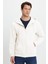 Unisex Relax Fit Rahat Kesim Pamuklu Içi Polarlı Çift Cepli Tam Fermuarlı Beyaz Kapüşonlu Sweatshirt 4