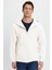 Unisex Relax Fit Rahat Kesim Pamuklu Içi Polarlı Çift Cepli Tam Fermuarlı Beyaz Kapüşonlu Sweatshirt 6