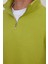 Unisex Relax Fit Rahat Kesim Pamuklu Içi Polarlı Yarım Fermuarlı Yeşil Dik Yaka Sweatshirt 3