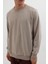 Unisex Relax Fit Rahat Kesim %100 Pamuk Basic Bej Bisiklet Yaka Sweatshirt 3