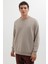 Unisex Relax Fit Rahat Kesim %100 Pamuk Basic Bej Bisiklet Yaka Sweatshirt 4