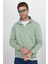 Unisex Relax Fit Rahat Kesim Pamuklu Içi Polarlı Yarım Fermuarlı Yeşil Dik Yaka Sweatshirt 1