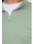 Unisex Relax Fit Rahat Kesim Pamuklu Içi Polarlı Yarım Fermuarlı Yeşil Dik Yaka Sweatshirt 3