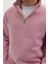 Unisex Relax Fit Rahat Kesim Pamuklu Içi Polarlı Yarım Fermuarlı Lila Dik Yaka Sweatshirt 3