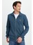 Erkek Slim Fit Dar Kesim Pamuklu Tam Fermuarlı Çift Cepli Dik Yaka Petrol Sweatshirt Hırka 6
