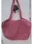 Pembe El Örgüsü Rafya Ip File Plaj Çantası 48X30-HANDMADE Yazlık Plaj File Market Çantası Büyük Boy 2