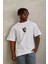 Unisex Oversize Baskılı Bisiklet Yaka T-Shirt - Beyaz 1