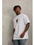 Unisex Oversize Baskılı Bisiklet Yaka T-Shirt - Beyaz 4