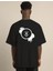 Unisex Bisiklet Yaka Baskılı Oversize T-Shirt - Siyah 2