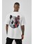Unisex Baskılı Oversize T-Shirt - Beyaz 2