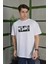 Unisex Bisiklet Yaka Baskılı Oversize T-Shirt - Beyaz 3