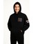 Üç Iplik Kapüşonlu Ön ve Arka Baskılı Sweatshirt Hoodie - Siyah 3