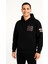 Üç Iplik Kapüşonlu Ön ve Arka Baskılı Sweatshirt Hoodie - Siyah 4