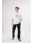 Unisex Bisiklet Yaka Baskılı Oversize T-Shirt - Beyaz 1