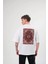 Unisex Bisiklet Yaka Baskılı Oversize T-Shirt - Beyaz 2