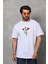 Unisex Bisiklet Yaka Baskılı Oversize T-Shirt - Beyaz 3