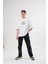 Unisex Bisiklet Yaka Baskılı Oversize T-Shirt - Beyaz 2
