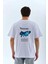 Unisex Bisiklet Yaka Baskılı Oversize T-Shirt - Beyaz 2