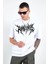 Unisex Bisiklet Yaka Baskılı Oversize T-Shirt - Beyaz 1