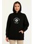 Üç Iplik Kapşonlu Ön ve Arka Baskılı Sweatshirt Hoodie- Siyah 4