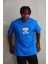 Unisex Baskılı Oversize T-Shirt - Mavi 1