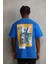 Unisex Baskılı Oversize T-Shirt - Mavi 2