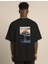 Unisex Bisiklet Yaka Baskılı Oversize T-Shirt - Siyah 4