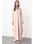 Aller Dikiş Detaylı Pamuk Karışımlı Dökümlü Örme Elbise-Pudra 1
