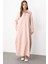 Aller Dikiş Detaylı Pamuk Karışımlı Dökümlü Örme Elbise-Pudra 3