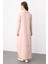 Aller Dikiş Detaylı Pamuk Karışımlı Dökümlü Örme Elbise-Pudra 6
