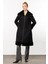 Softy Kol ve Yaka Kürk Detaylı Hafif Rahat Kulanım Sunan Içi Polar Kaplı Kap Manto-Siyah 3