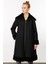 Softy Kol ve Yaka Kürk Detaylı Hafif Rahat Kulanım Sunan Içi Polar Kaplı Kap Manto-Siyah 8