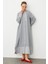 Bant / Dikiş Etek ve Kol Detaylı Ipekçe Doku Elbise Kap-Gri 1