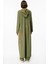 x Örme Baharlık Tafta ve Triko Garnili Uzun Kap Ferace-Haki 5
