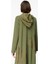 x Örme Baharlık Tafta ve Triko Garnili Uzun Kap Ferace-Haki 6