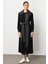 Krep Doku ve Jakar Mix Garni Içi Astarlı Zamansız Trench Kap-Siyah 1