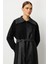 Krep Doku ve Jakar Mix Garni Içi Astarlı Zamansız Trench Kap-Siyah 6
