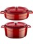 Döküm Yuvarlak Derin ve Sığ 5 Parça Tencere Seti Kırmızı 1