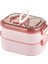 Bento 1000ML Lunchbox Çift Katlı 3 Bölmeli Çelik Sefer Tası Yemek Kutusu (Pembe) 1