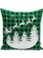Renkli Yeşil Ekose Noel Baba ve Geyikleri Modern Yastık Kılıfı 1