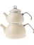 Kristal Krem Emaye Çaydanlık Takımı 3