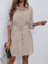 Kadın Uzun Kollu Yakalı Önden Düğmeli Beli Kuşaklı Mini Ithal Keten Elbise 4