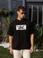 Unisex Bisiklet Yaka Baskılı Oversize T-Shirt - Siyah 1