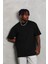 Unisex Oversize Düz Bisiklet Yaka T-Shirt - Siyah 3
