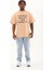 Unisex Oversize Baskılı Bisiklet Yaka T-Shirt - Bej 4