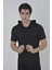 Erkek Kapşonlu Slim Fit T-Shirt - Siyah 1