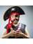Yetişkin Boy Kadife Kaptan Jack Sparrow Korsan Şapkası ve Plastik Korsan Göz Maskesi 2