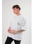 Unisex Bisiklet Yaka Baskılı Oversize T-Shirt - Beyaz 2